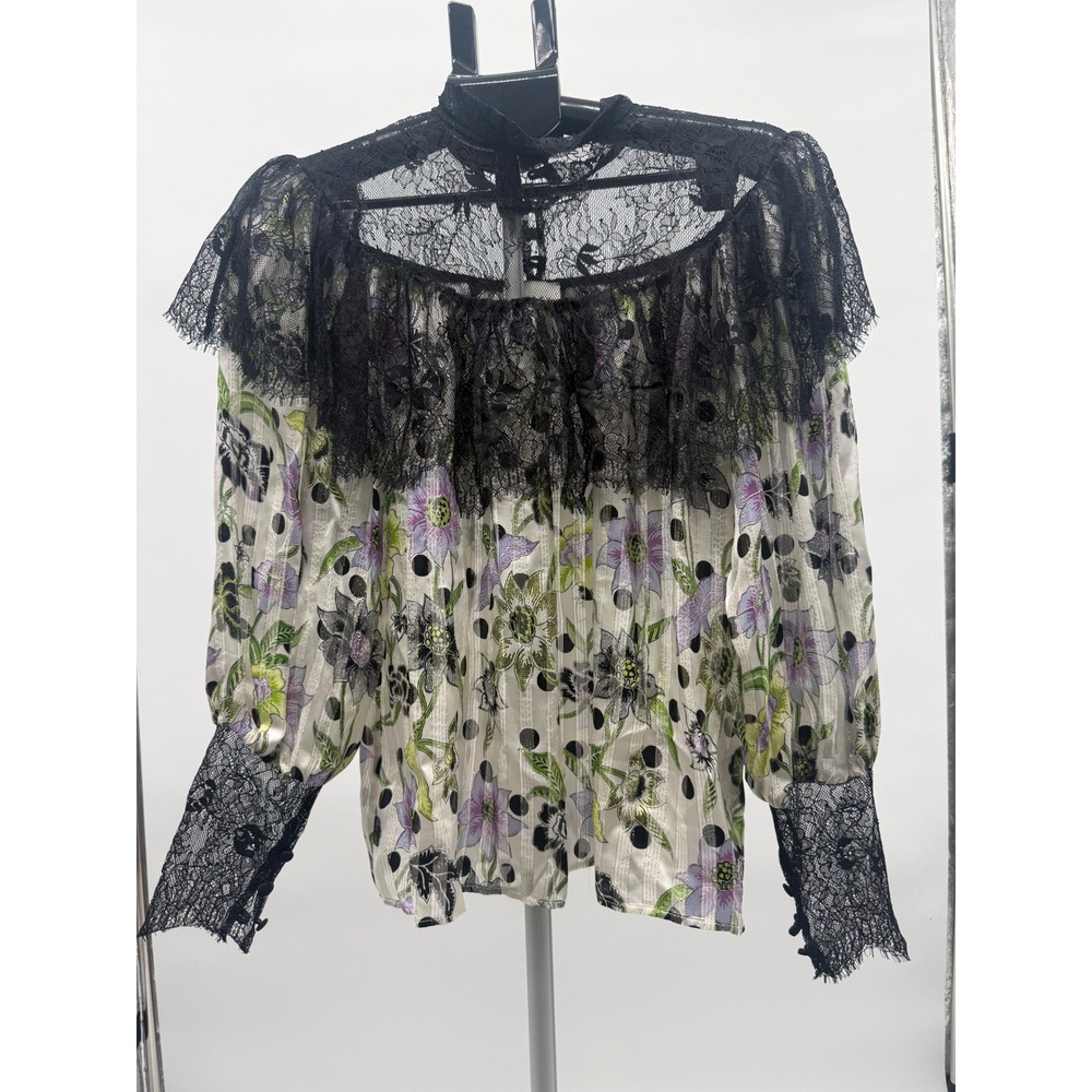 Hayley Menzies Victorian Romantic Floral Polka Dot Lace Boho Cottagecore Top L